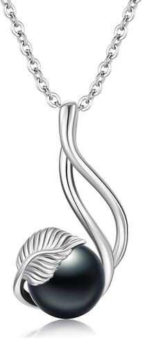 Black Pearl Pedant Necklace Leaf Infinity Design For Womens Sterling Silver Forever Love Necklace 10mm Pearl 18"+2" inches Chain Gift For Valentines Mother's Necklace in Kuwait