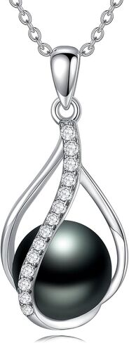 Black Pearl Pedant Necklace Leaf Infinity Design For Womens Sterling Silver Forever Love Necklace 10mm Pearl 18"+2" inches Chain Gift For Valentines Mother's Necklace in Saudi Arabia