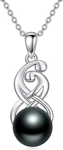 Black Pearl Pedant Necklace Leaf Infinity Design For Womens Sterling Silver Forever Love Necklace 10mm Pearl 18"+2" inches Chain Gift For Valentines Mother's Necklace in Saudi Arabia