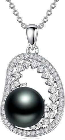 Black Pearl Pedant Necklace Leaf Infinity Design For Womens Sterling Silver Forever Love Necklace 10mm Pearl 18"+2" inches Chain Gift For Valentines Mother's Necklace in Saudi Arabia