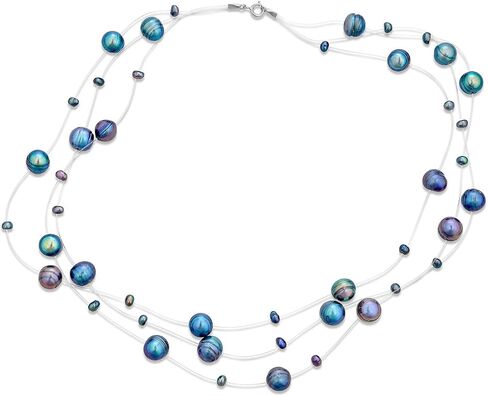 Bling Jewelry Shades of Pink Cream Multi Strand Fishing Line Freshwater Cultured Pearl Illusion Necklace Wedding Bridesmaid Formal Party in Kuwait