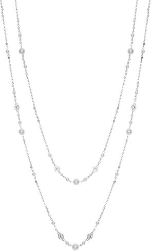 2Pcs Long Chain Pearl Necklaces Silver Dainty Necklace Statement Sweater Strand Chain Jewelry Strand Necklaces Fashion Jewelry Gift for Women in Saudi Arabia
