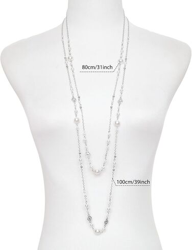 2Pcs Long Chain Pearl Necklaces Silver Dainty Necklace Statement Sweater Strand Chain Jewelry Strand Necklaces Fashion Jewelry Gift for Women in Saudi Arabia