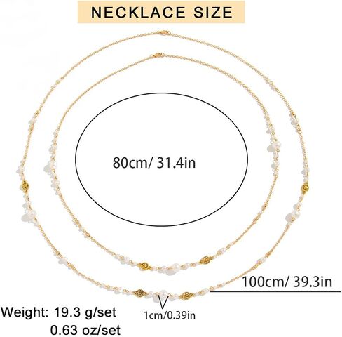 Long Pearl Necklaces for Women Layered Pearls Strand Necklace Gold Dainty Necklaces 1920s Statement Sweater Strand Chain Jewelry (Gold-Chain) in Kuwait