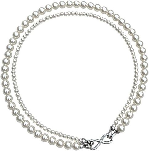 SukAmi 4-8mm White Pearl Necklace Women Layers Pearl Necklace Big Small Pearl Choker Infinity Pearl Necklaces Wedding Party Mother's Day Jewelry Gift 45cm in Kuwait