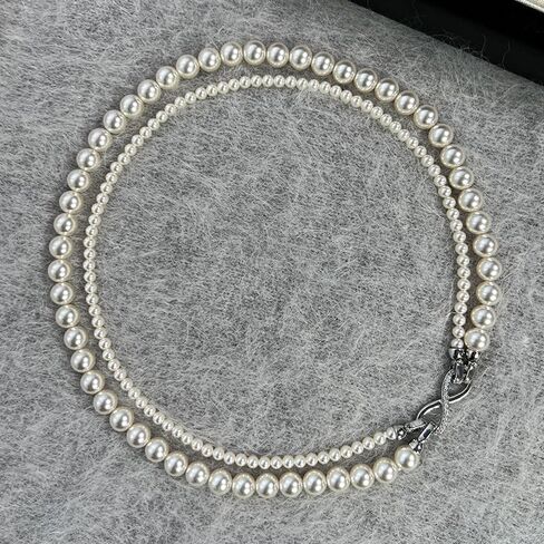 SukAmi 4-8mm White Pearl Necklace Women Layers Pearl Necklace Big Small Pearl Choker Infinity Pearl Necklaces Wedding Party Mother's Day Jewelry Gift 45cm in Kuwait
