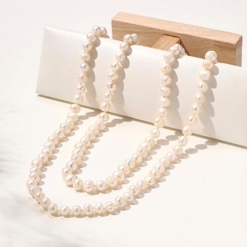 QIDIAN Freshwater Pearl Necklace Multi-layer necklace sweater chain 7mm/0.27inch pearls in Saudi Arabia