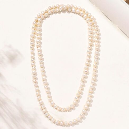 QIDIAN Freshwater Pearl Necklace Multi-layer necklace sweater chain 7mm/0.27inch pearls in Saudi Arabia