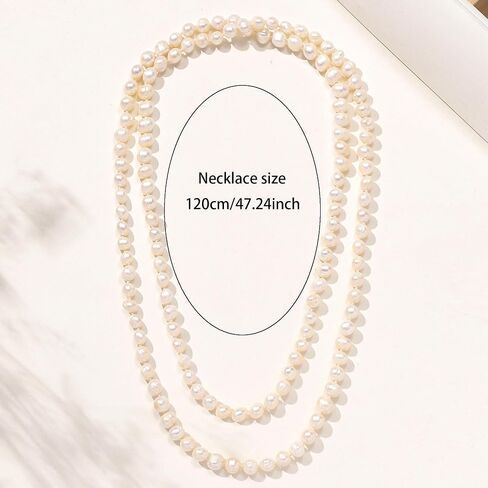 QIDIAN Freshwater Pearl Necklace Multi-layer necklace sweater chain 7mm/0.27inch pearls in Saudi Arabia