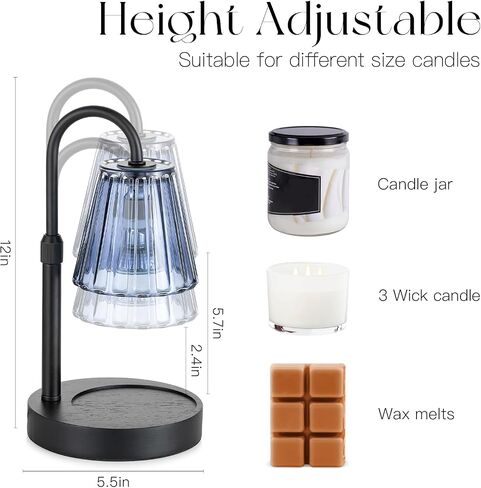 Candeldo Candle Warmer Lamp with Timer: Navy Blue Candle Warming Lamp with 2 Bulbs Height Adjustable Wax Melt Dimmable Home Decor Mom Birthday Gift for Women in Saudi Arabia