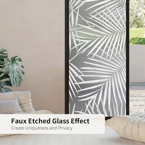Faux 3D Frosted Tropical Window Privacy Film for Glass Door and Window, 29.53"x68.90" 3D-Palm Leaves in Kuwait