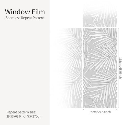 Faux 3D Frosted Tropical Window Privacy Film for Glass Door and Window, 29.53"x68.90" 3D-Palm Leaves in Kuwait