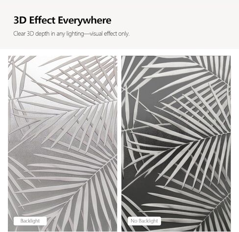 Faux 3D Frosted Tropical Window Privacy Film for Glass Door and Window, 29.53"x68.90" 3D-Palm Leaves in Kuwait