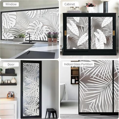 Faux 3D Frosted Tropical Window Privacy Film for Glass Door and Window, 29.53"x68.90" 3D-Palm Leaves in Kuwait