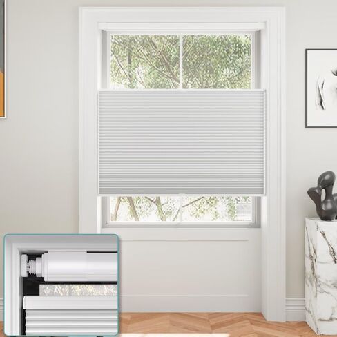 Myshade Custom 1.5 Inch No Drill No Tools Cellular Shades for Indoor Windows Top Down Bottom Up Shades Easy to Install Cordless Blinds for Home Room Darkening, 30" W * 64" H White-Blackout in Kuwait