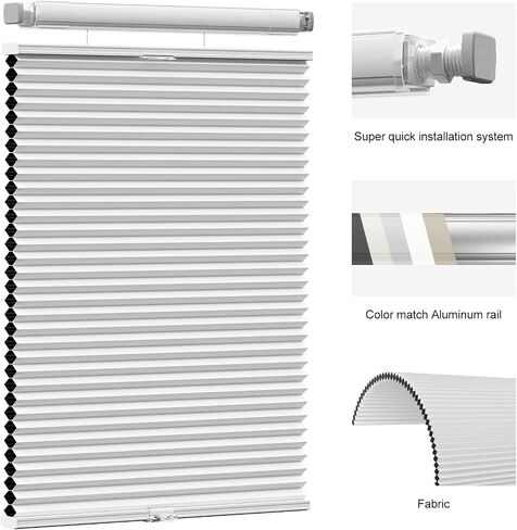 Myshade Custom 1.5 Inch No Drill No Tools Cellular Shades for Indoor Windows Top Down Bottom Up Shades Easy to Install Cordless Blinds for Home Room Darkening, 30" W * 64" H White-Blackout in Kuwait