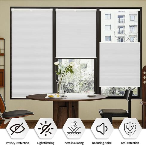 Myshade Custom 1.5 Inch No Drill No Tools Cellular Shades for Indoor Windows Top Down Bottom Up Shades Easy to Install Cordless Blinds for Home Room Darkening, 30" W * 64" H White-Blackout in Kuwait