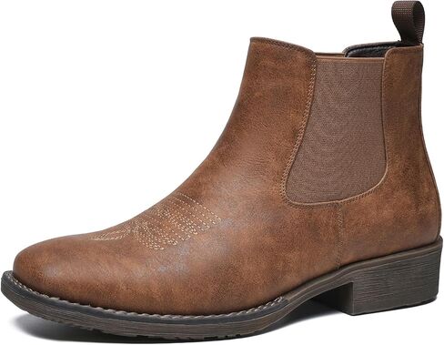 Men's Western Square Toe Cowboy Boots - Slip-Resistant, Slip-On Boots with Chunky Heel for Casual & Dress Wear in Saudi Arabia