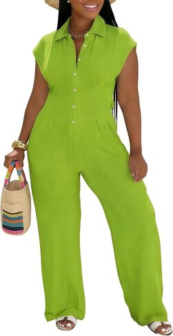 Jumpsuits for Women Sexy Button Up One Piece Jumpsuit Casual Wide Leg Pants Rompers Summer Jumpsuits Club Outfits in Kuwait