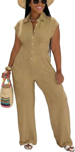 Jumpsuits for Women Sexy Button Up One Piece Jumpsuit Casual Wide Leg Pants Rompers Summer Jumpsuits Club Outfits in Kuwait
