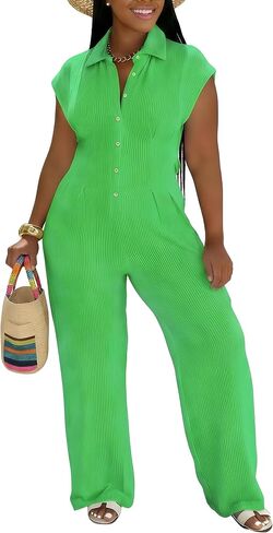 Jumpsuits for Women Sexy Button Up One Piece Jumpsuit Casual Wide Leg Pants Rompers Summer Jumpsuits Club Outfits in Kuwait