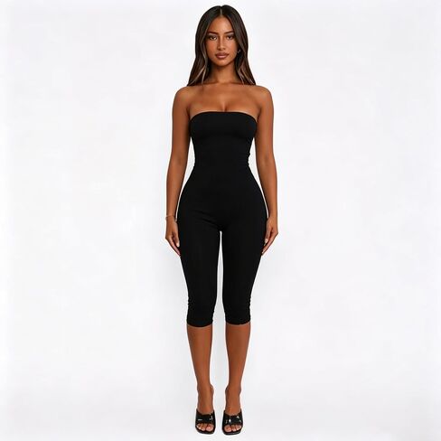 THLAI Strapless Jumpsuits for Women Off Shoulder Tube Top Capri Pants Jumpsuits Sexy Club One Piece Outfits in Kuwait