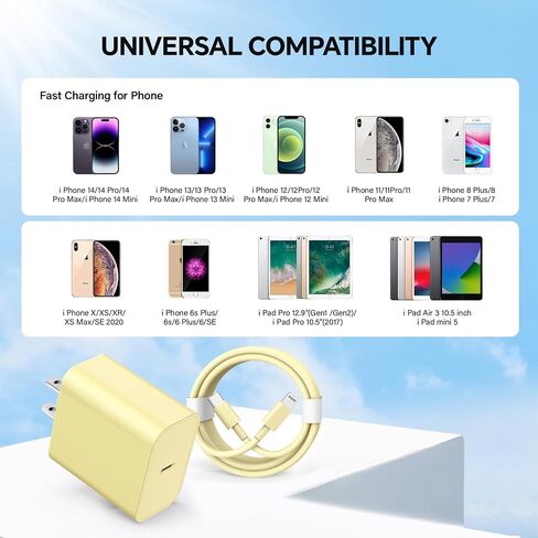 USB C Charger Compatible with iPhone Charger 2Pack 20W Type C Wall Phone Charger with 6/10FT Fast Charging Cable Compatible with iPhone 14/13/12/11 Pro/iPad/Pro Max/Plus/XS/XR/X/SE/8 Charger Pink in Kuwait