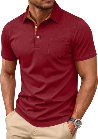 Mens Short Sleeve Polo Shirts Collared Business Casual Polo T Shirts with Pocket in Kuwait