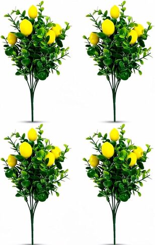 4 Pcs Lemon Stems, 7 Forks Artificial Lemon Branches, Realistic Faux Yellow Fake Fruit Stems for Kitchen Home Table Centerpiece, Summer Party Shower Vase Floral Deco Party Decorations in Saudi Arabia