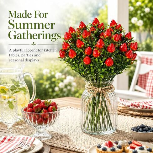 3-Pack Realistic Artificial Strawberry Branches, 10.6" PVC Fake Fruit Stems for Home Kitchen Table Centerpiece, DIY Strawberry Flower Arrangement and Wreath Decoration in Kuwait