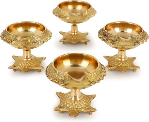 Zap impex Traditional Brass Oil Lamp Brass Deep Diya Indian Oil Lamp Diwali Puja Lamp Kuber Tortoise Diya (4) in Saudi Arabia
