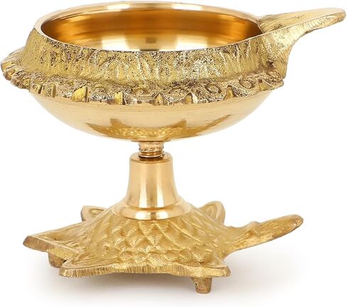 Zap impex Traditional Brass Oil Lamp Brass Deep Diya Indian Oil Lamp Diwali Puja Lamp Kuber Tortoise Diya (4) in Saudi Arabia
