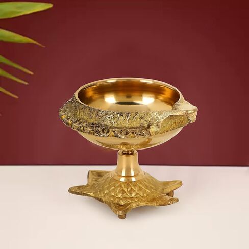 Zap impex Traditional Brass Oil Lamp Brass Deep Diya Indian Oil Lamp Diwali Puja Lamp Kuber Tortoise Diya (4) in Saudi Arabia
