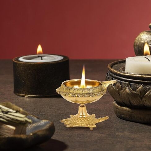 Zap impex Traditional Brass Oil Lamp Brass Deep Diya Indian Oil Lamp Diwali Puja Lamp Kuber Tortoise Diya (4) in Saudi Arabia