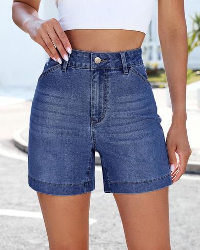 Vetinee Jean Shorts Womens Trendy High Waisted Stretchy Denim Shorts Mid Thigh 5 Inch Inseam Casual Summer Jorts 2026 in Saudi Arabia
