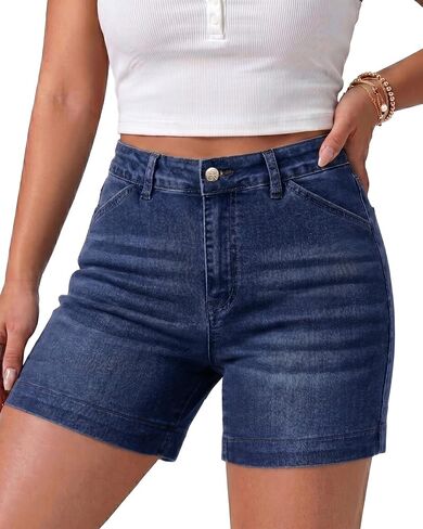 Vetinee Jean Shorts Womens Trendy High Waisted Stretchy Denim Shorts Mid Thigh 5 Inch Inseam Casual Summer Jorts 2026 in Saudi Arabia