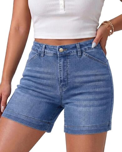 Vetinee Jean Shorts Womens Trendy High Waisted Stretchy Denim Shorts Mid Thigh 5 Inch Inseam Casual Summer Jorts 2026 in Saudi Arabia