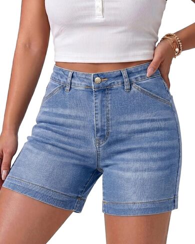 Vetinee Jean Shorts Womens Trendy High Waisted Stretchy Denim Shorts Mid Thigh 5 Inch Inseam Casual Summer Jorts 2026 in Saudi Arabia