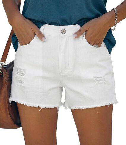 onlypuff Jean Shorts for Women Frayed Cut Off Denim Short High Waisted Ripped Distressed Mid Rise Trendy Summer Outfits in Saudi Arabia