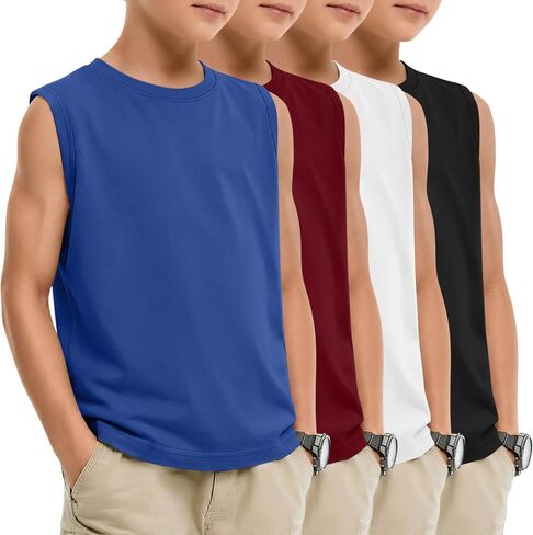 Yooo's Vivi 4 Pack Boys Tank Tops Kids Sleeveless Undershirts Crew Neck Basic Shirts Summer Athletic Casual Tees 5-14 Years in Saudi Arabia