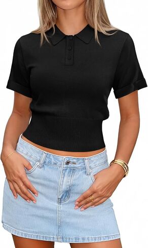 Womens Short Sleeve Sweater Summer Lightweight Knit Polo Shirts Dressy Business Casual Work Pullover Top in Saudi Arabia
