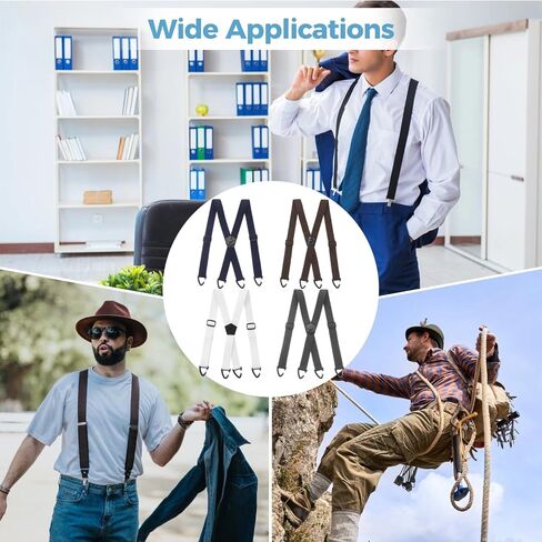 ZALIR 4 PCS Suspenders for Men, X-Back Elastic Adjustable Hiking Suspenders with 4 Carabiner Clips, Under Clothing Invisible Belt for Mountaineering, Casual Wear, Cargo Pants, Security Checks in Saudi Arabia