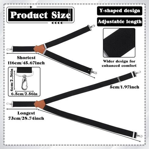 Y-Back Elastic Mens Suspenders, 2"-Wide Adjustable Duty Belt Suspender with Sturdy Swivel Hook, Durable Heavy Duty Suspenders for Men, Suitable for Work or Leisure Wear in Kuwait