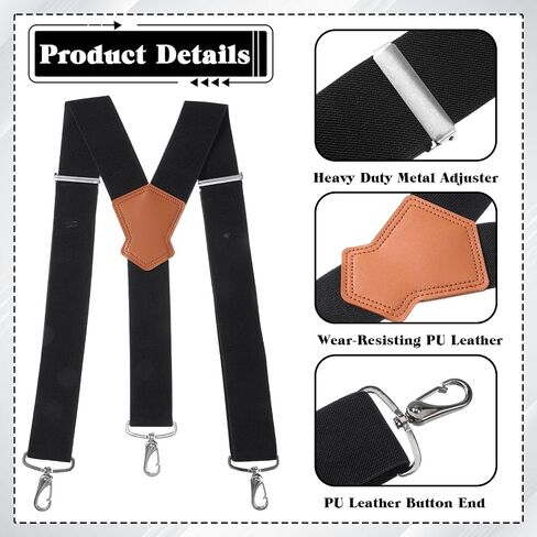 Y-Back Elastic Mens Suspenders, 2"-Wide Adjustable Duty Belt Suspender with Sturdy Swivel Hook, Durable Heavy Duty Suspenders for Men, Suitable for Work or Leisure Wear in Kuwait