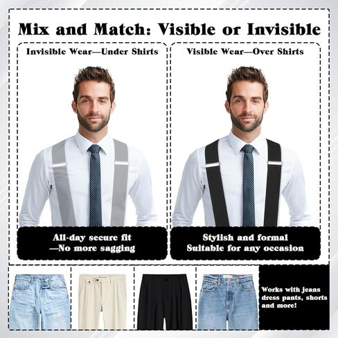Y-Back Elastic Mens Suspenders, 2"-Wide Adjustable Duty Belt Suspender with Sturdy Swivel Hook, Durable Heavy Duty Suspenders for Men, Suitable for Work or Leisure Wear in Kuwait