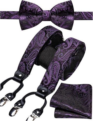 Bow Tie and Suspenders for Mens Paisley Floral Braces Pre-tied Bowtie Handkerchief Set Adjustable Y Shape 6 Clips in Saudi Arabia