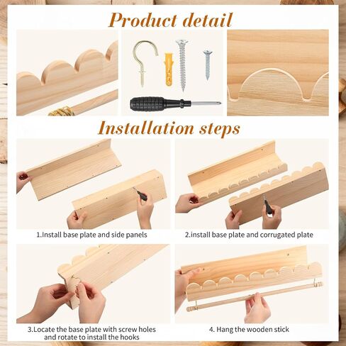 Qunclay 2 Pcs Nursery Floating Shelves Headband and Bow Holder with Rod Wall Mounted Wood Shelves Nursery Decor for Wall Home Organization Kitchen Living Room Bathroom Storage Decor in Kuwait