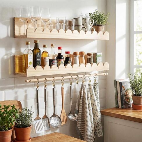 Qunclay 2 Pcs Nursery Floating Shelves Headband and Bow Holder with Rod Wall Mounted Wood Shelves Nursery Decor for Wall Home Organization Kitchen Living Room Bathroom Storage Decor in Kuwait