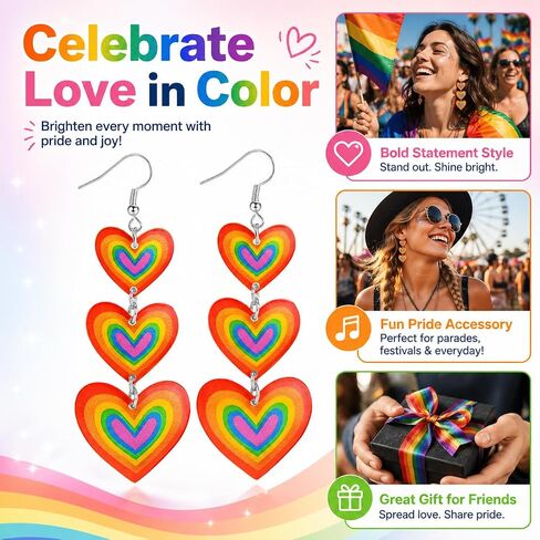 LGBTQ Rainbow Pride Earrings for Women Men Bisexual Trans Lesbian Pride Gifts Acrylic Heart Dangle Earrings Pride Jewelry Accessories in Saudi Arabia
