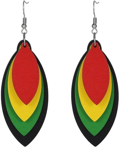 Dreuyet Juneteenth African Earrings for Women African Bohemian Multilayer Colorful Wooden Drop Earring Black History Month Earrings Ethnic Style Jewelry in Kuwait